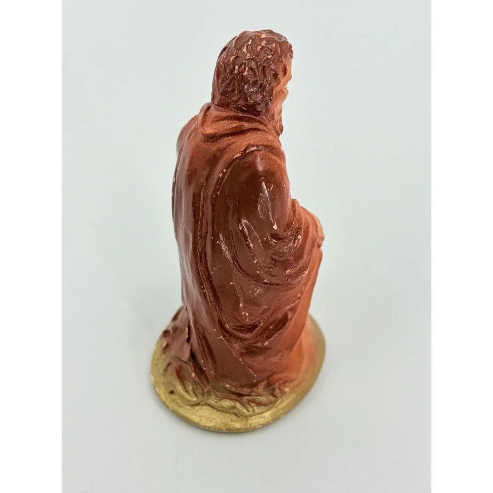 Vintage Putz Cardboard Manger & Chalkware Nativity Holy Family Jesus Mary Joseph